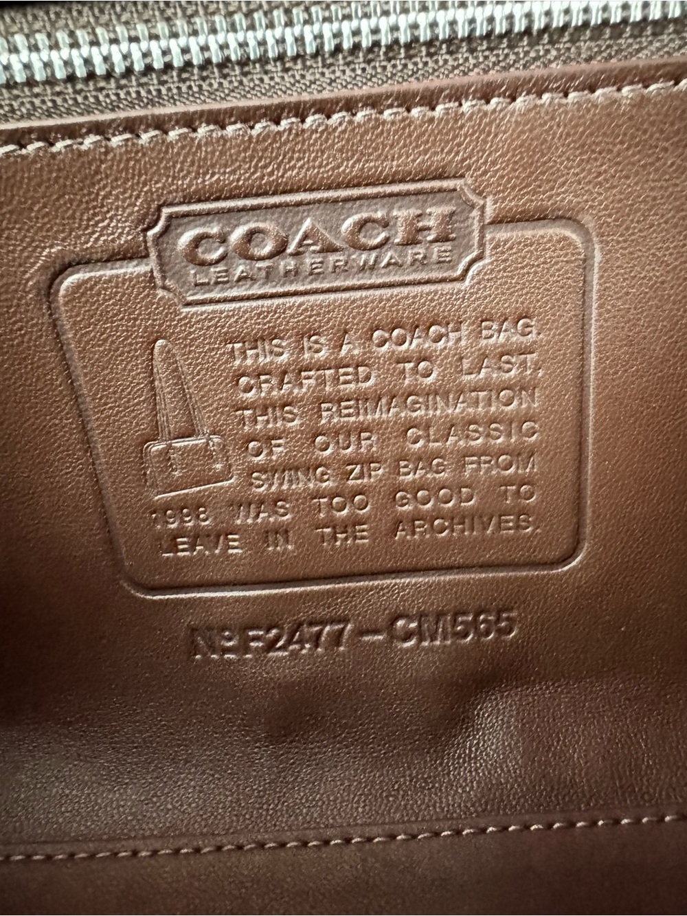 Coach Swing Zip Mahogany Brown Leather Shoulder Bag Re-Edition CM565 - Picture 9 of 9